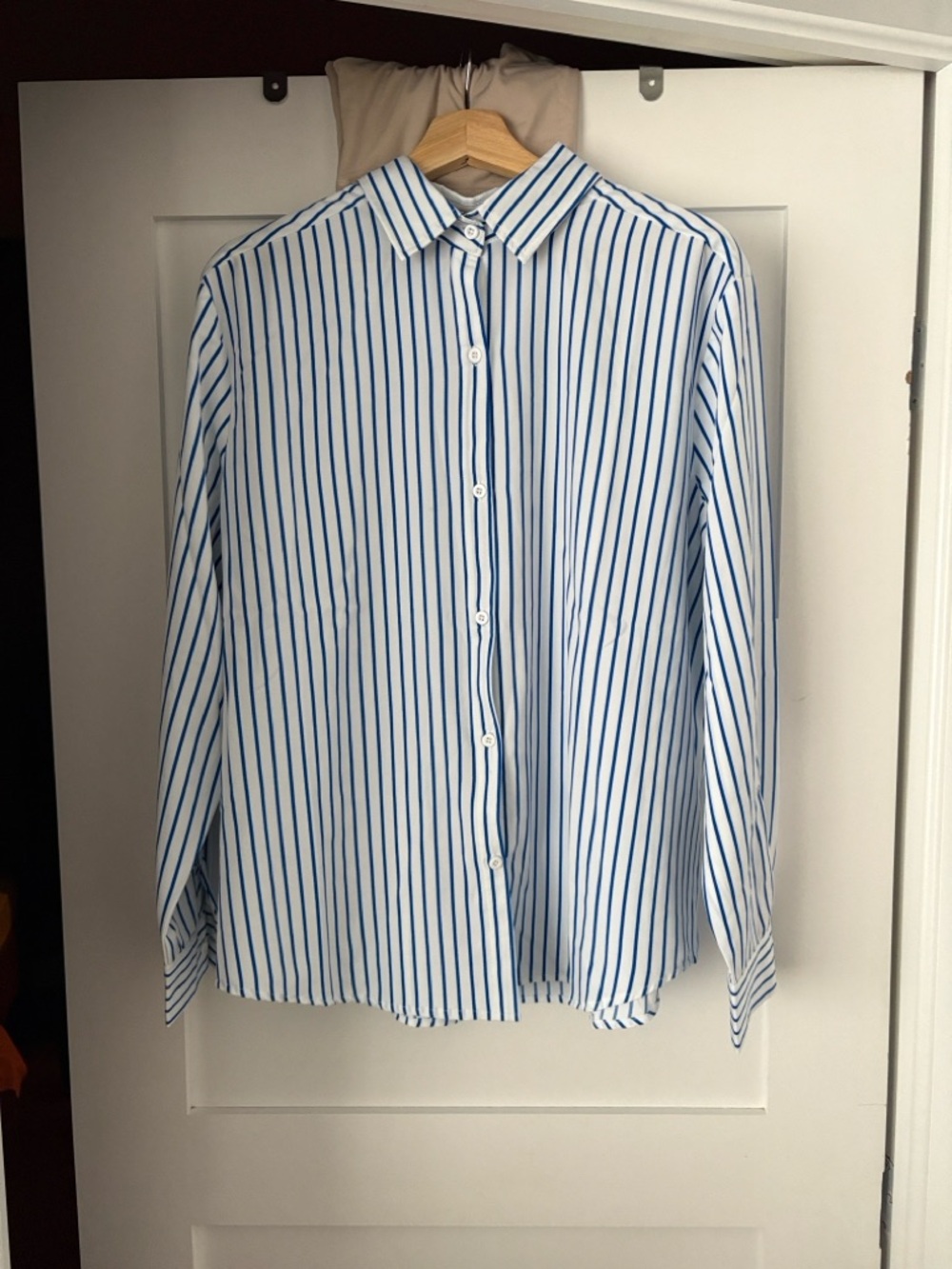 Philosophy White Top with Blue Stripes